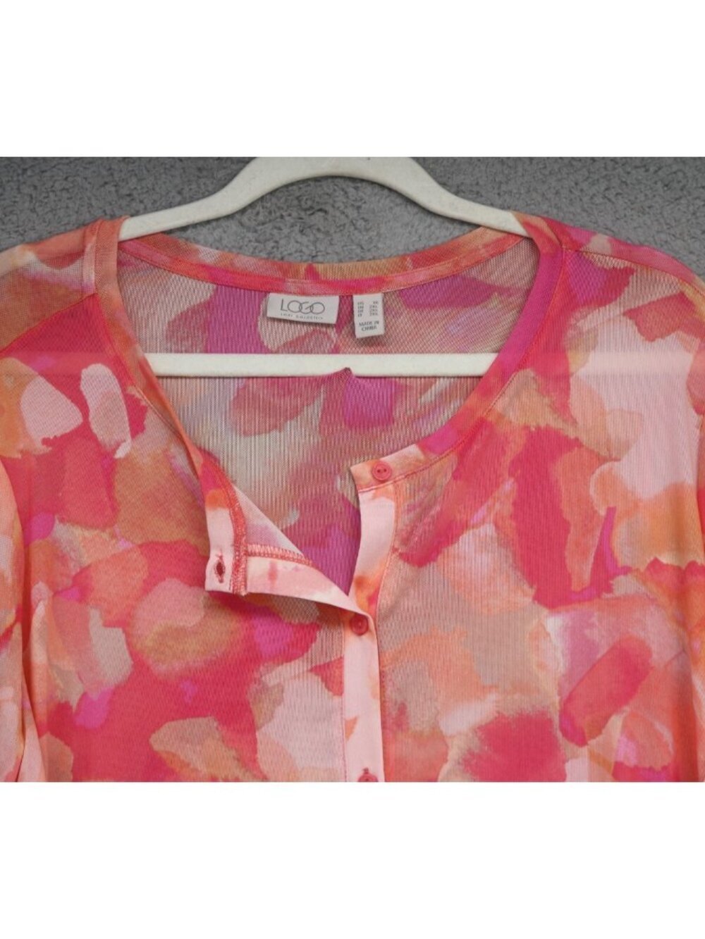 LOGO by Lori Goldstein Long Sleeve Mesh Sheer Button Up Top-Size 1X-Whimsigoth - Picture 2 of 11